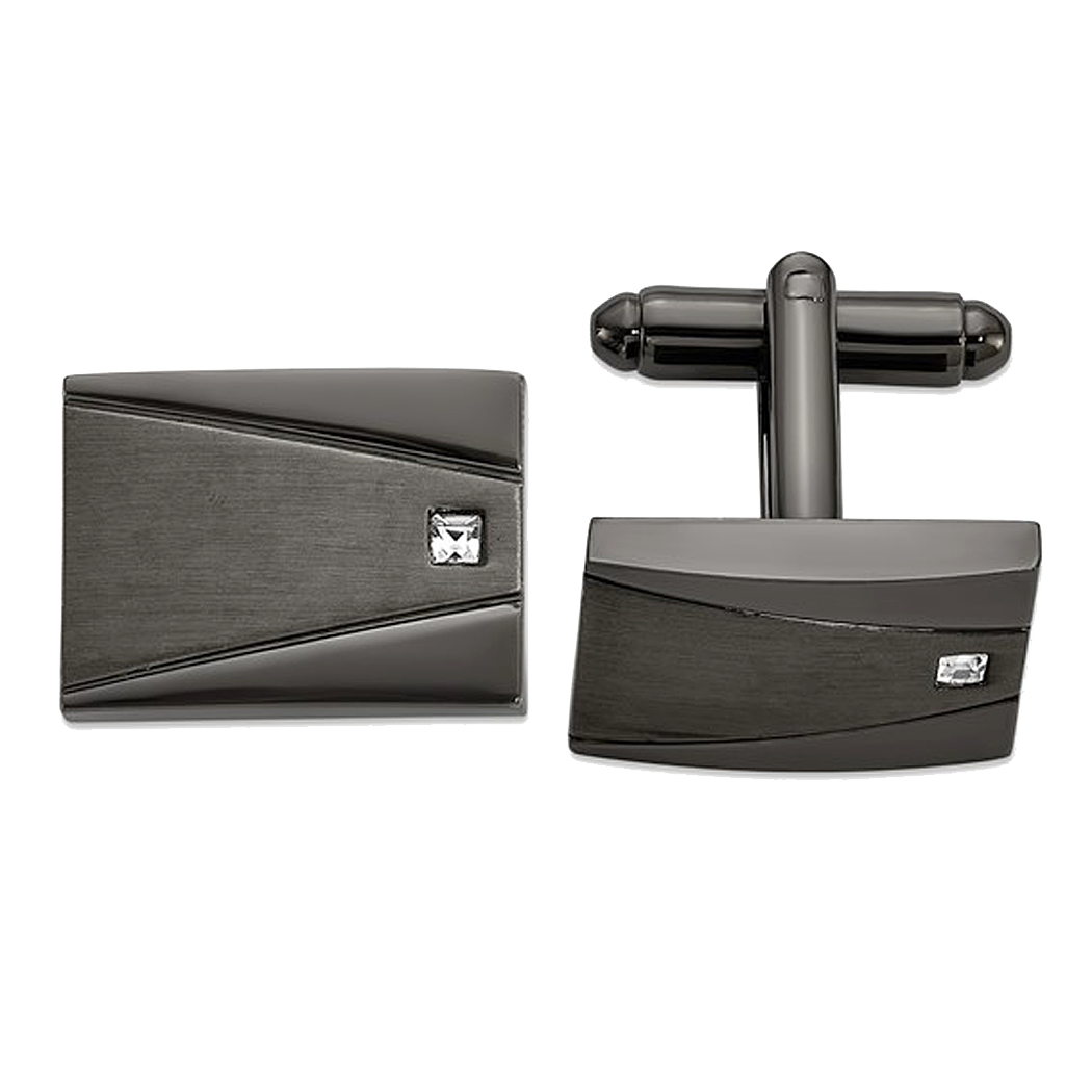 Stainless Steel and Cubic Zirconia Cuff Links
