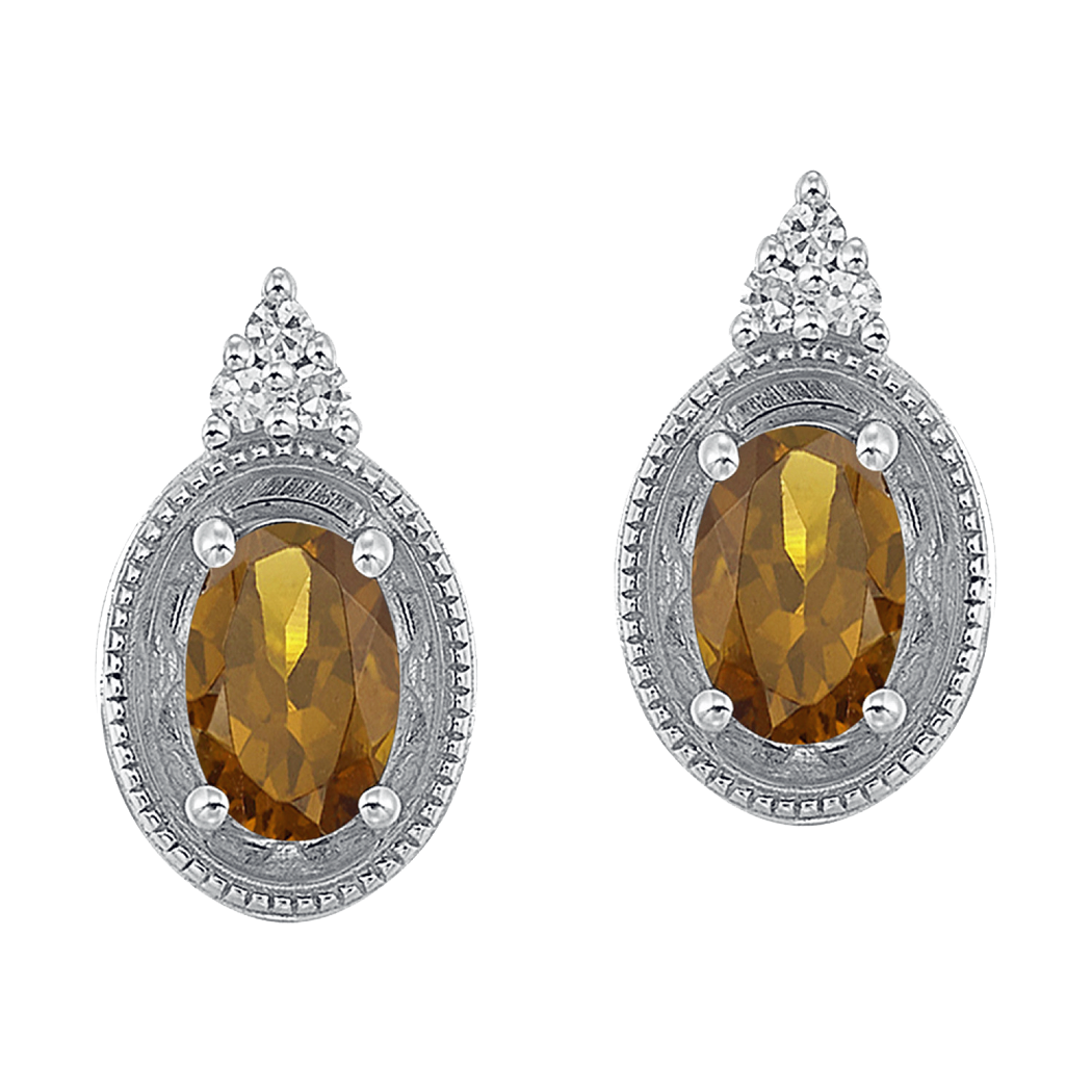 Sterling Silver Citrine and Diamond Earrings