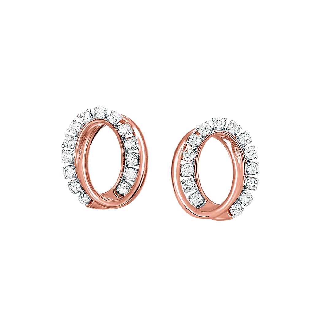 10K Rose Gold Diamond Interlinked Oval Earrings
