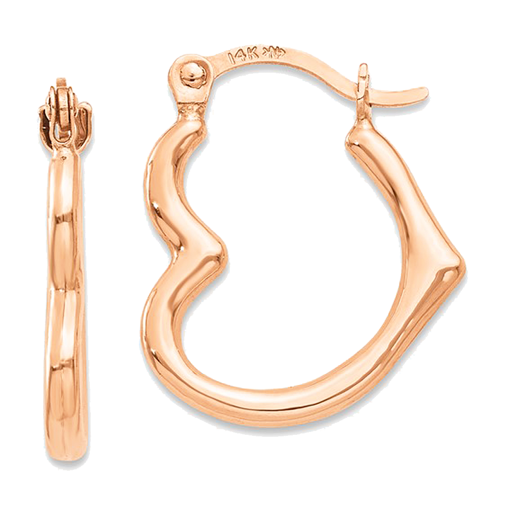 14K Rose Gold Heart Shaped Hoop Earrings