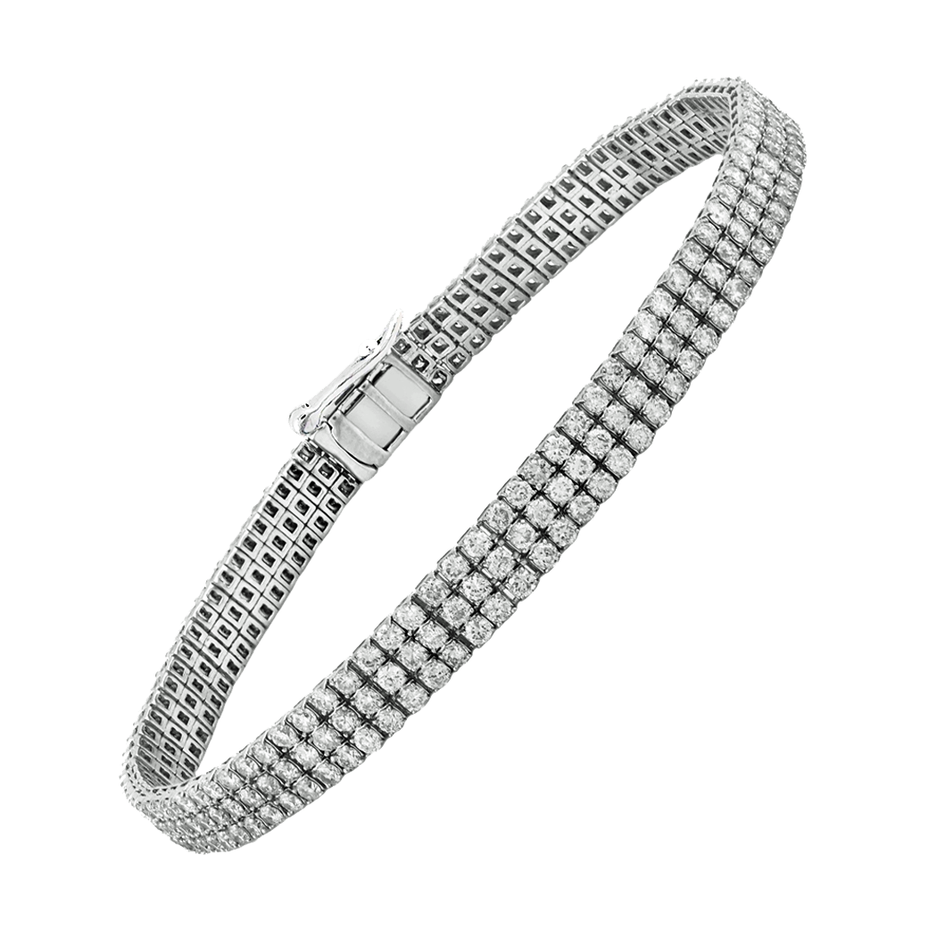 14K White Gold Diamond 3 Row Bracelet