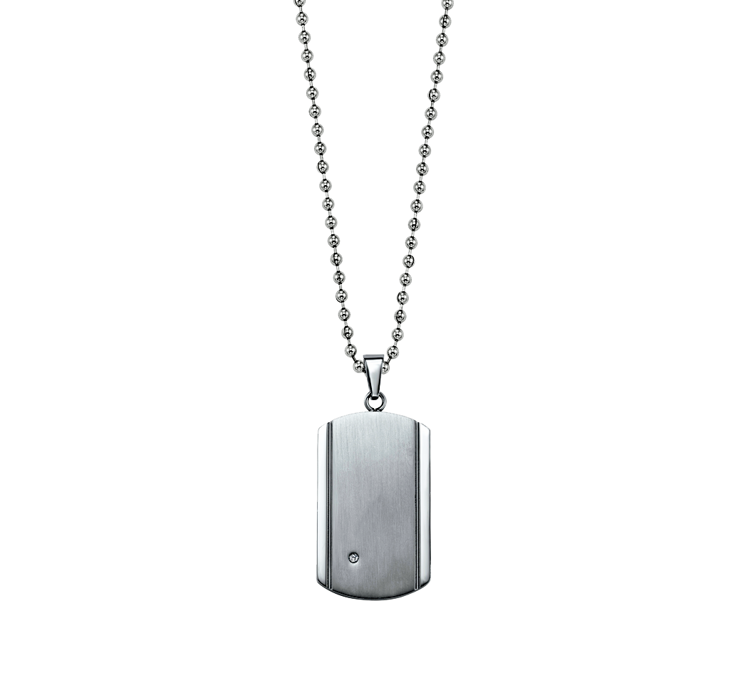 Stainless Steel Dog Tag Pendant with Diamond
