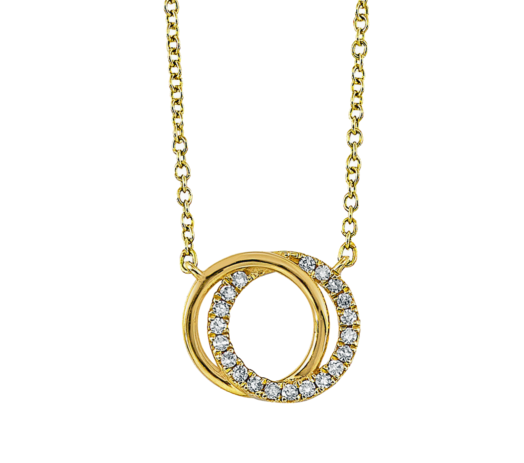 14K Yellow Gold Diamond Double Circle Necklace