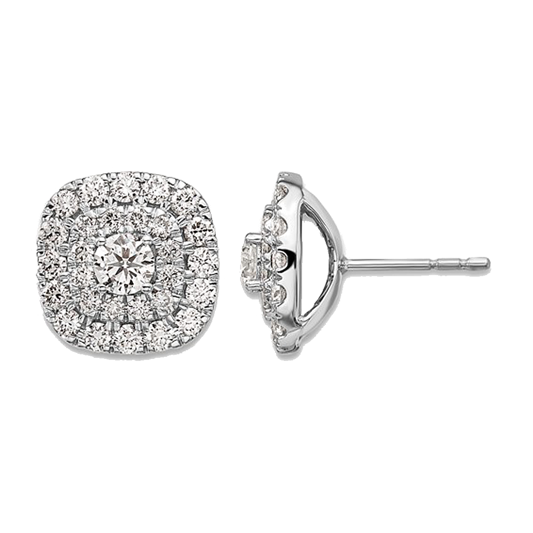 14K White Gold Lab Grown Diamond Cluster Post Earrings
