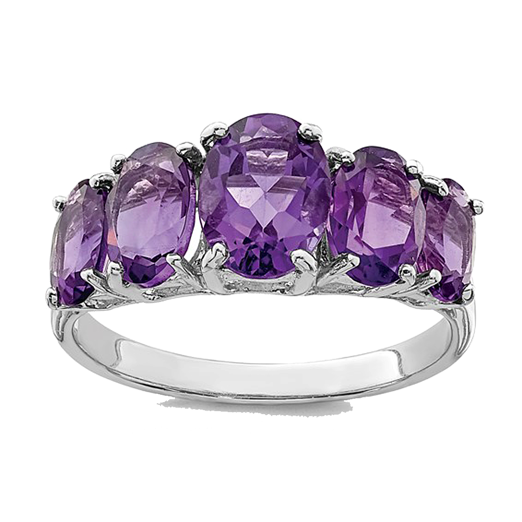Sterling Silver 5 Stone Amethyst Ring