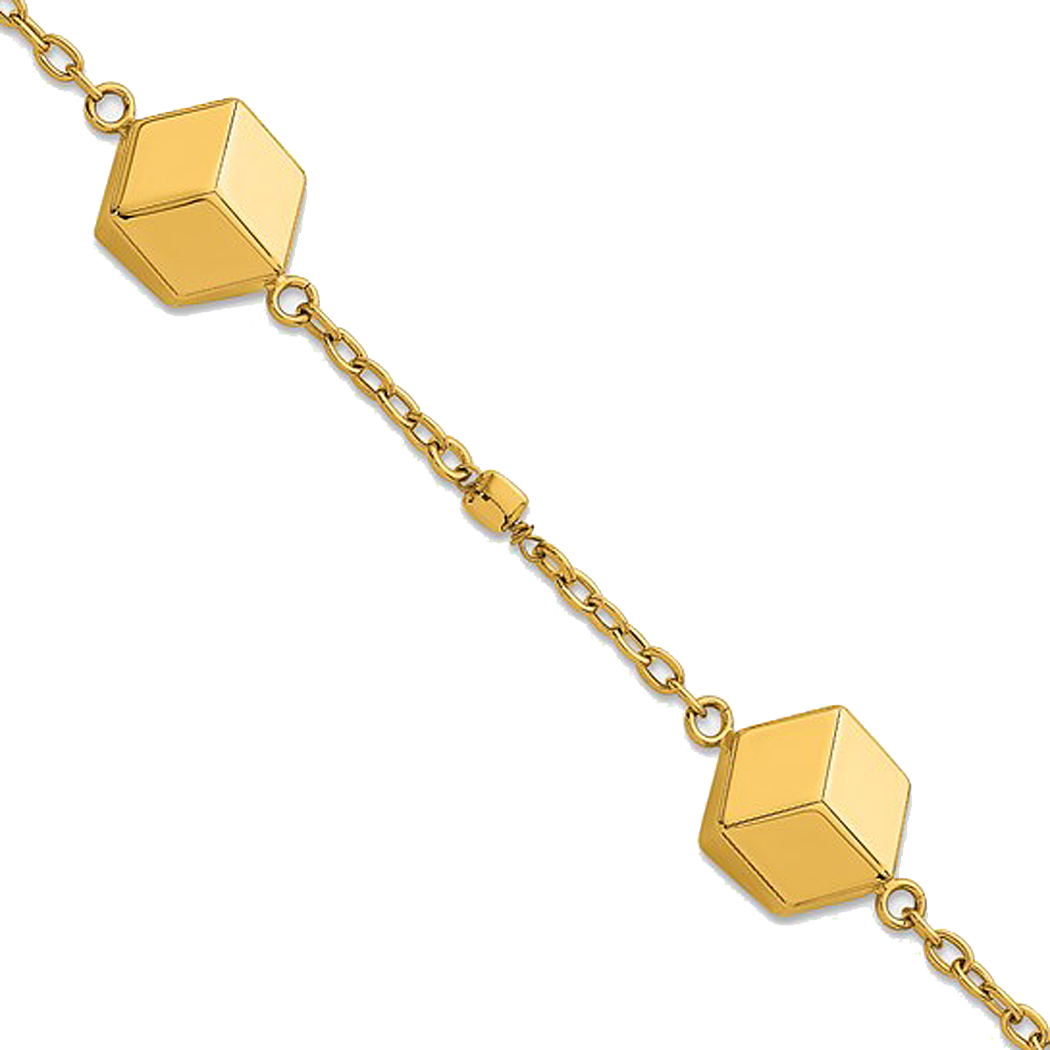14K Yellow Gold Cube Station Bracelet