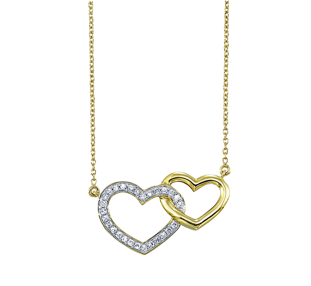 14K Yellow Gold Interlocking Hearts Diamond Necklace