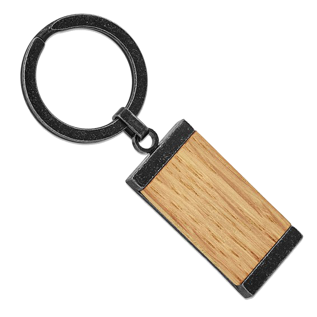 Black Plated Stainless Steel and Wood Key Ring