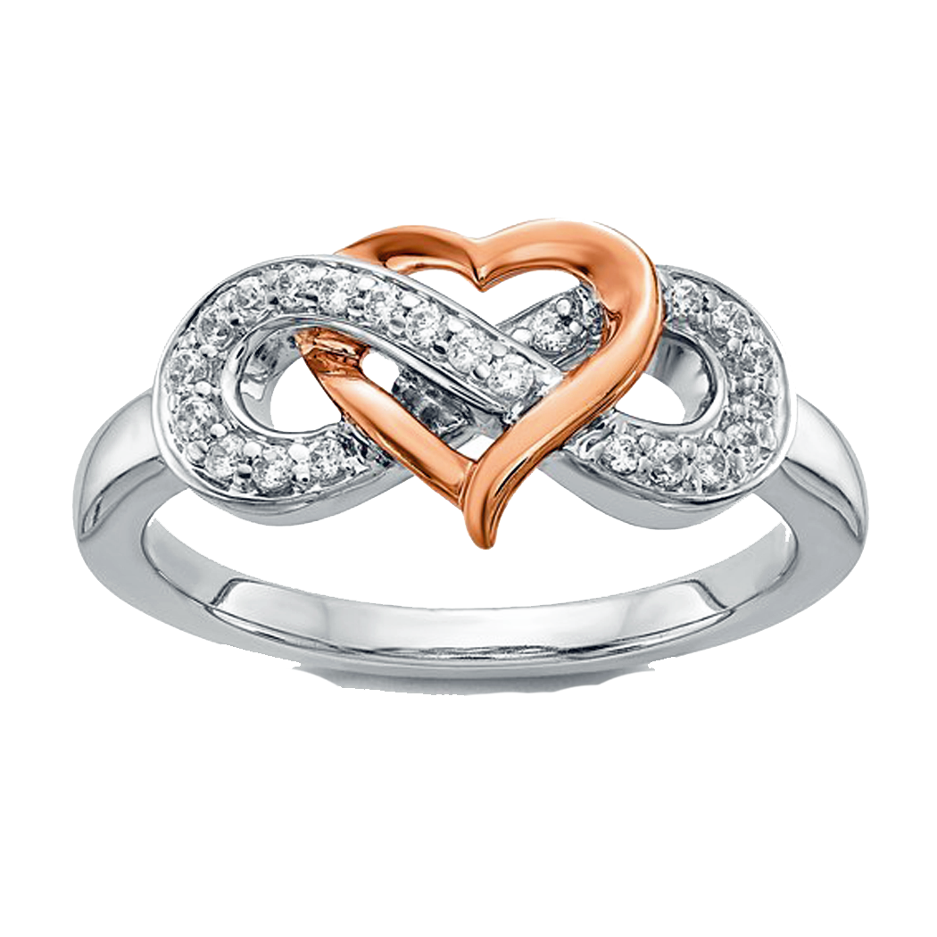 14K Two Tone Heart and Infinity Symbol Diamond Ring