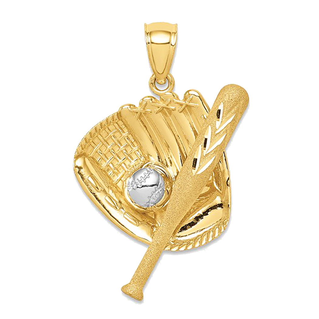 14K Yellow Gold Baseball Glove, Ball, and Bat Pendant