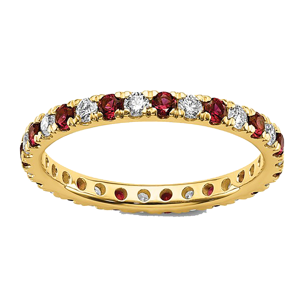 14K Yellow Gold Lab Grown Diamond and Ruby Eternigy Band