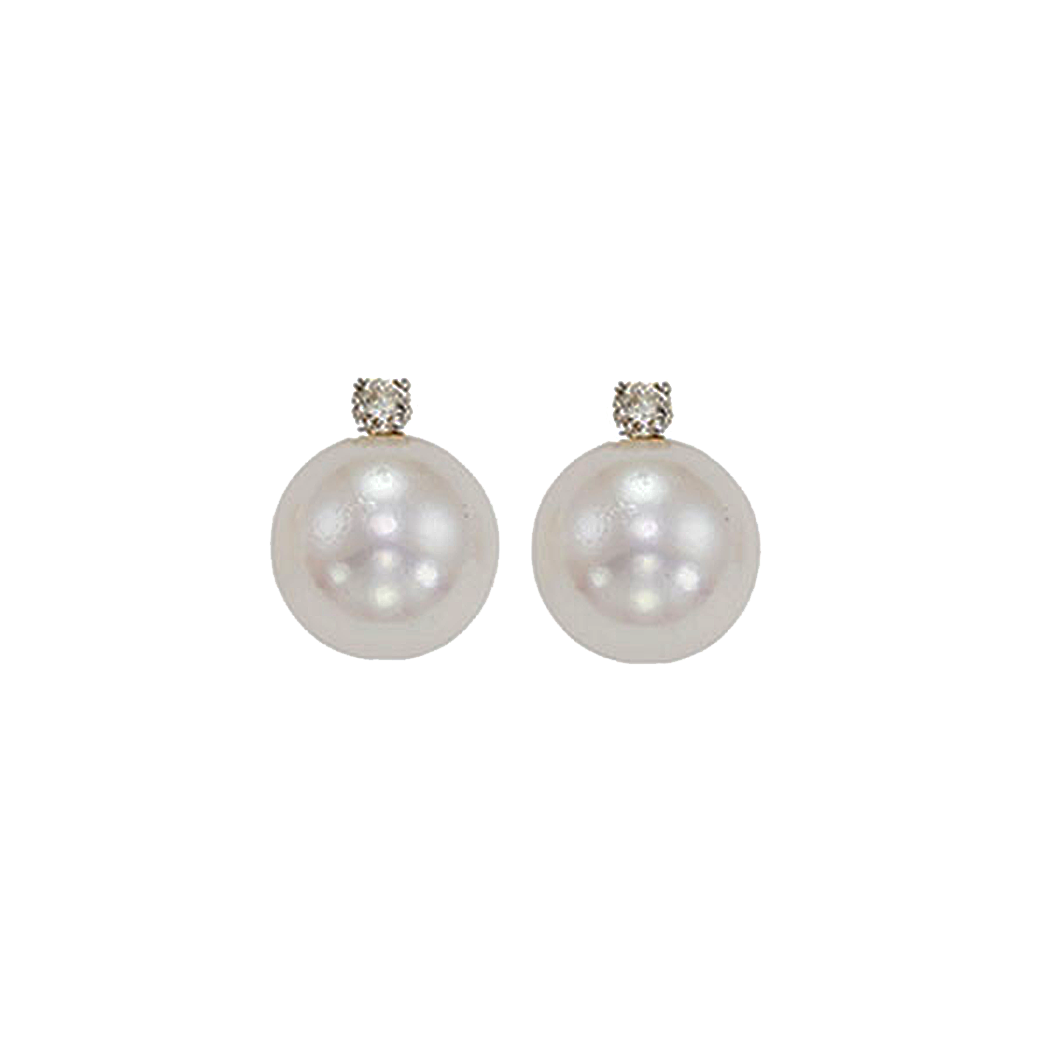 14K White Gold Akoya Pearl and Diamond Earrings