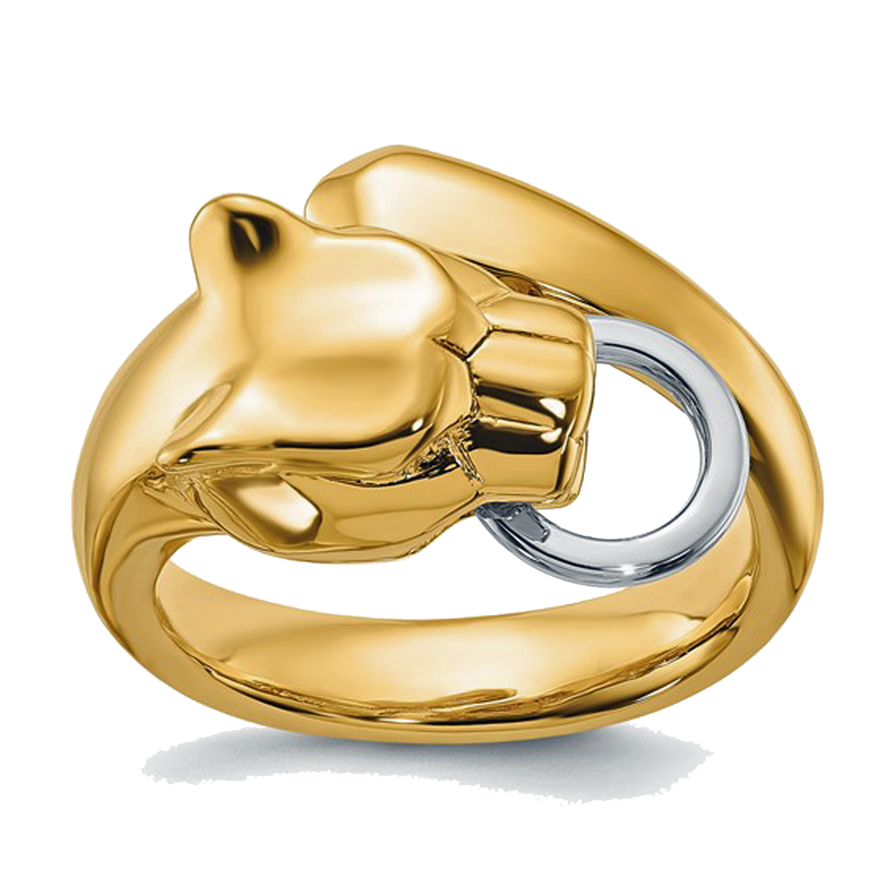 18K Two Tone Polished Fancy Panther Head Bypass Ring — Aaron