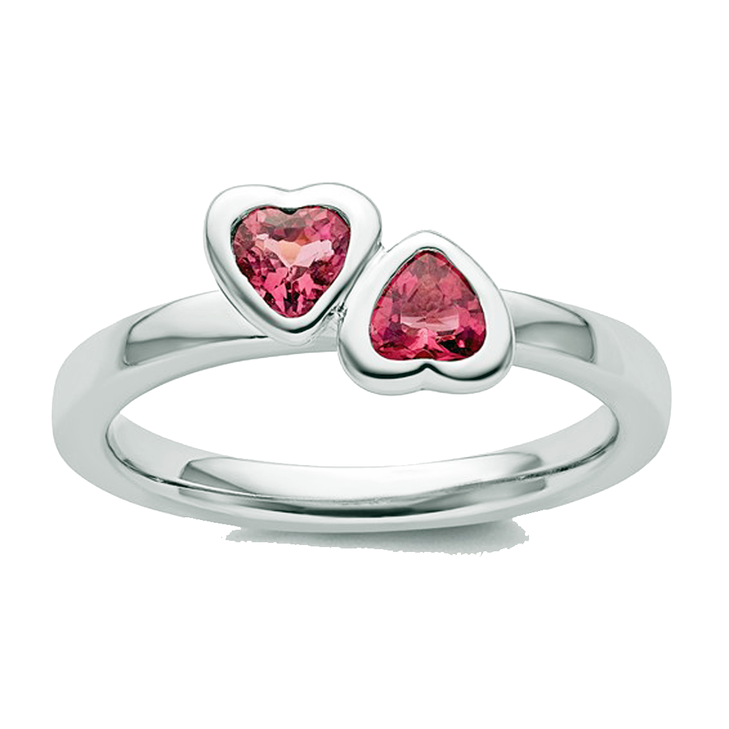 Sterling Silver Double Heart Gemstone Ring