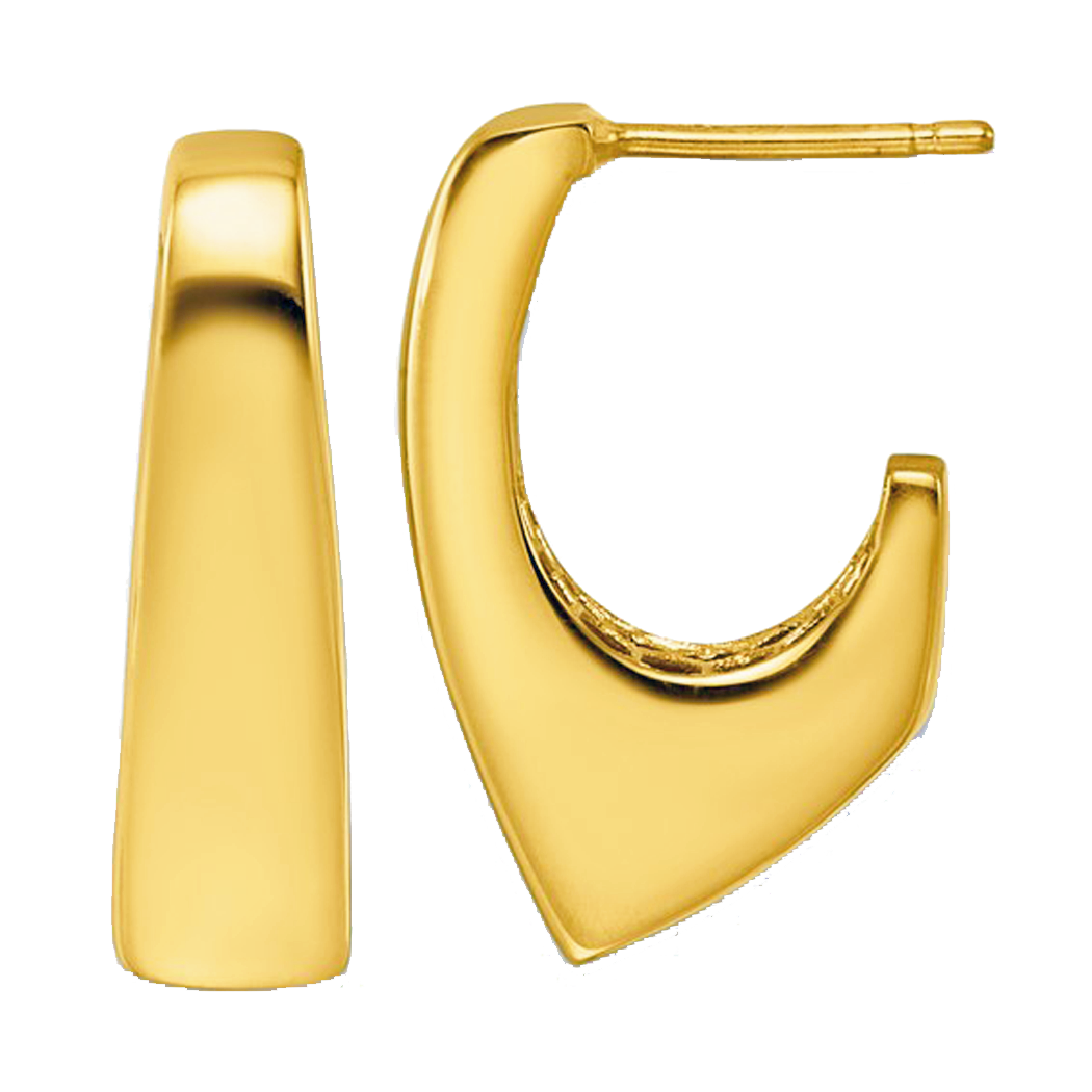 14K Yellow Gold Polished Squared Chunky J-Hoop Earrings