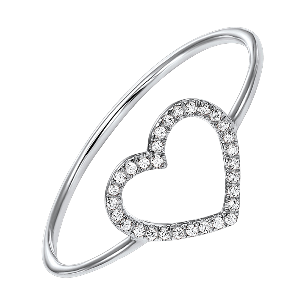 14K White Gold Heart Ring with Diamonds