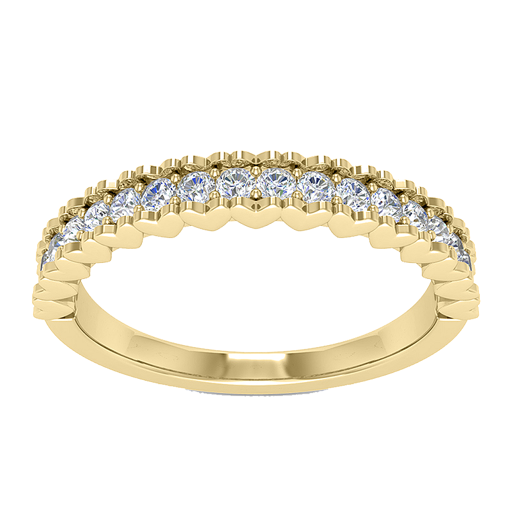 18K Yellow Gold Diamond Band with Heart Pattern