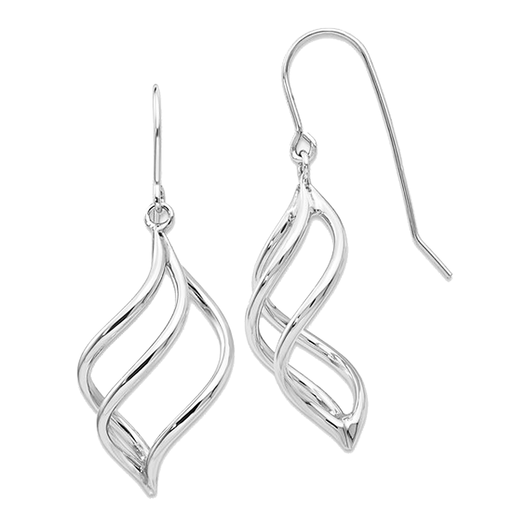 10K White Gold Twisted Dangle Earrings