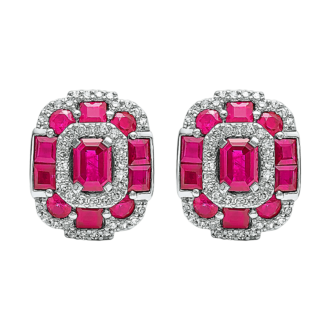 14K White Gold Ruby and Diamond Earrings