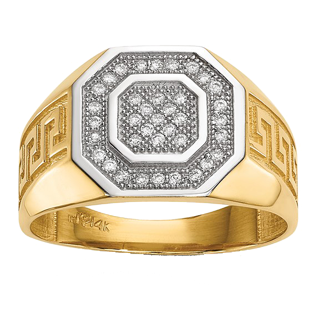 14K Yellow Gold Cubic Zirconia Gent's Greek Key Ring