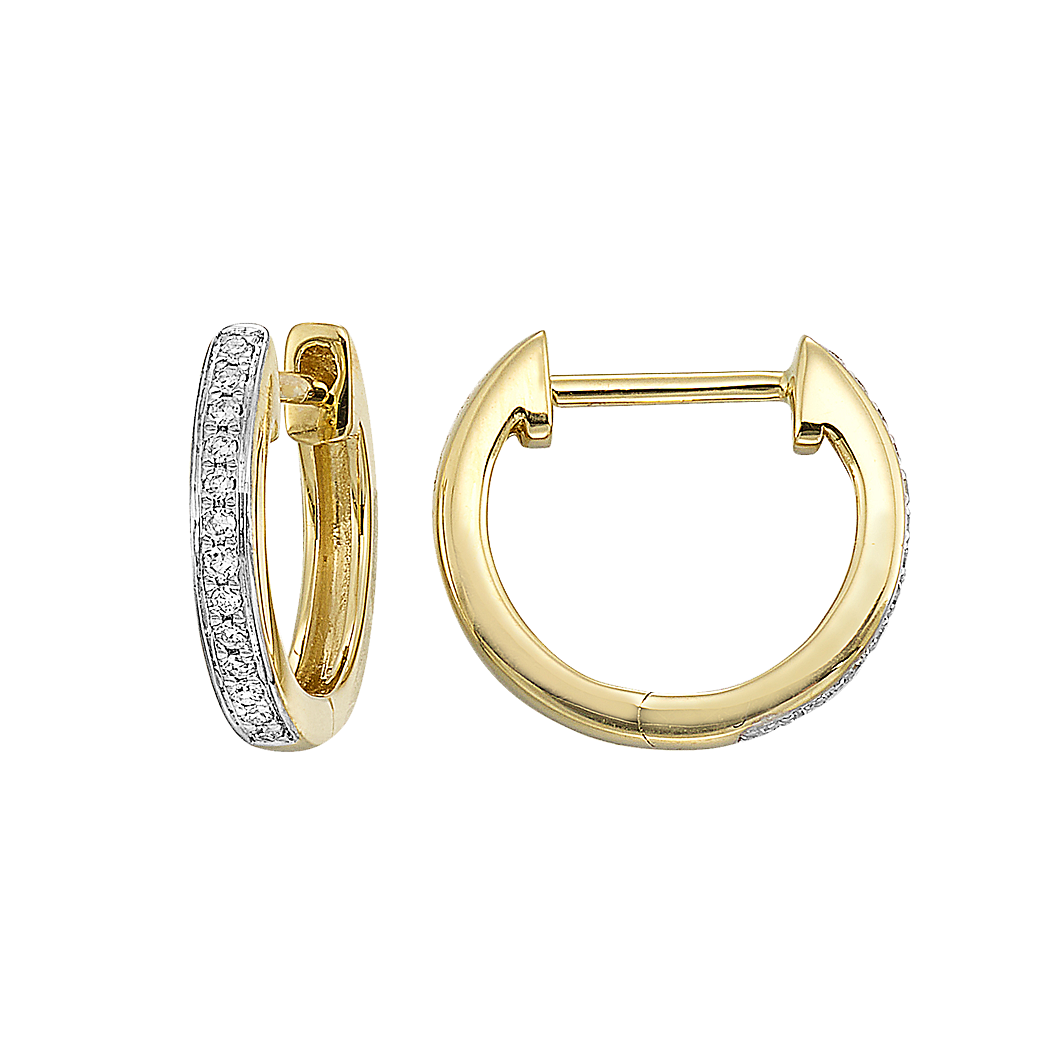 14K Yellow Gold Diamond Hinged Hoop Earrings