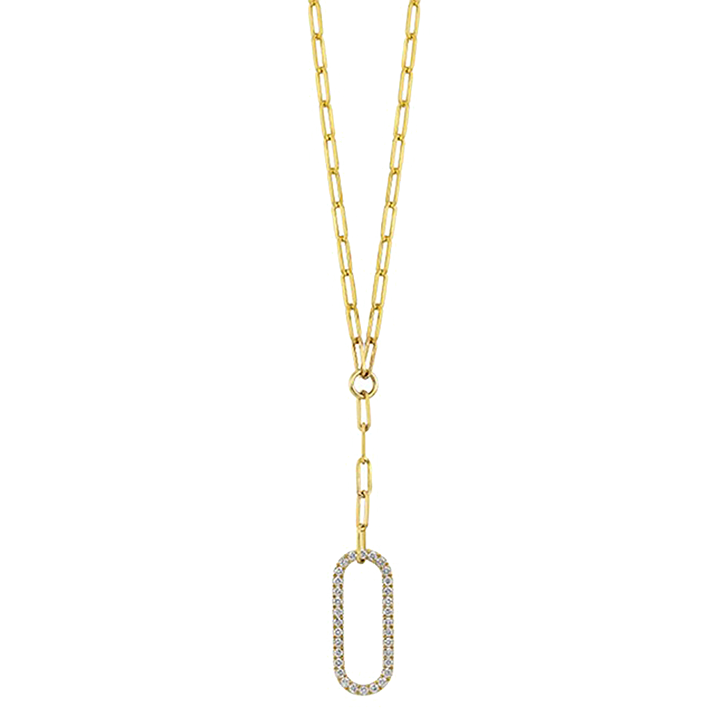 14K Yellow Gold Diamond Paperclip Lariat Necklace