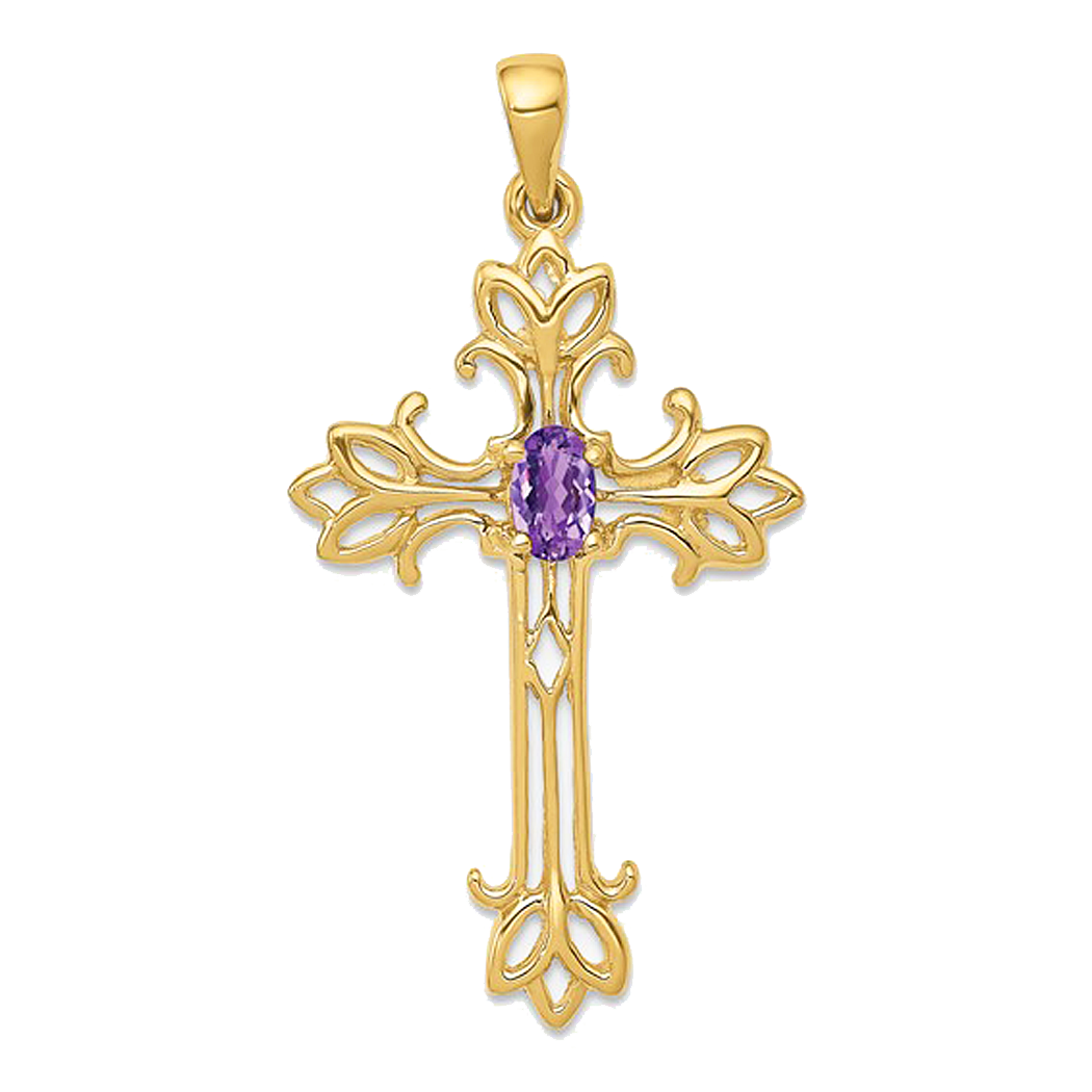 14K Yellow Gold Amethyst Cross Pendant