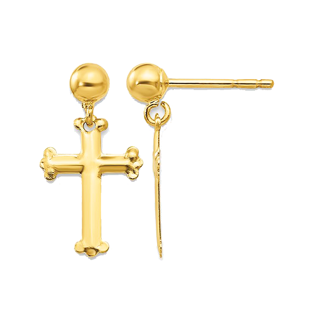 10K Yellow Gold Dangle Cross Earrings