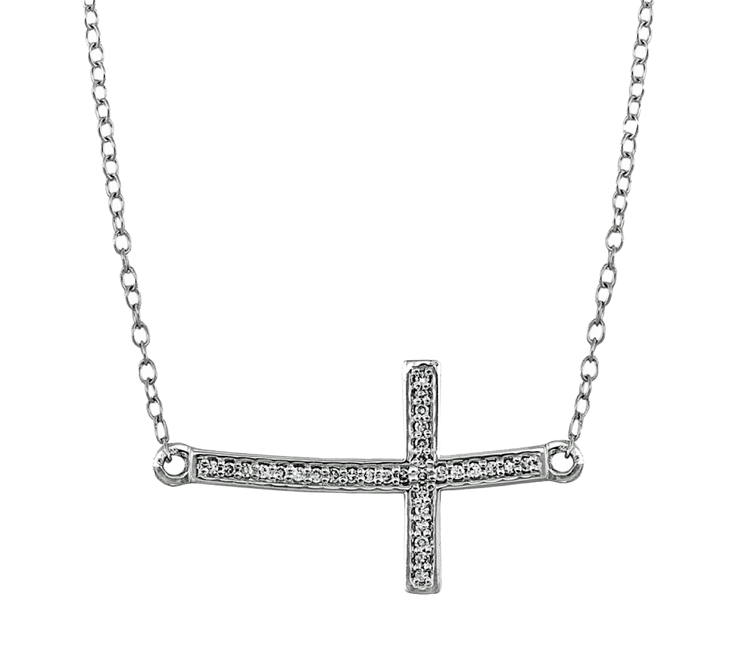 Sterling Silver Diamond Sideways Cross Necklace
