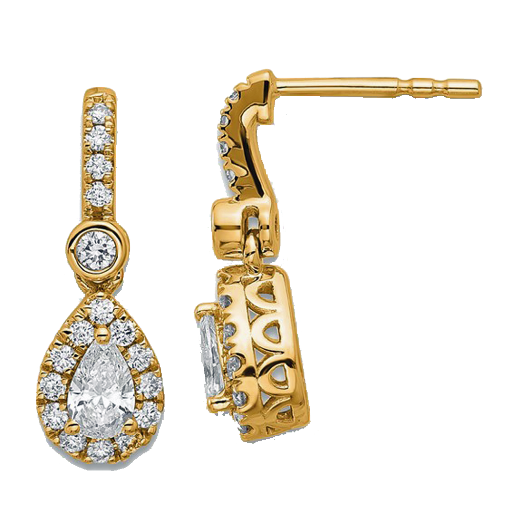 14K Yellow Gold Lab Grown Diamond Dangle Earrings