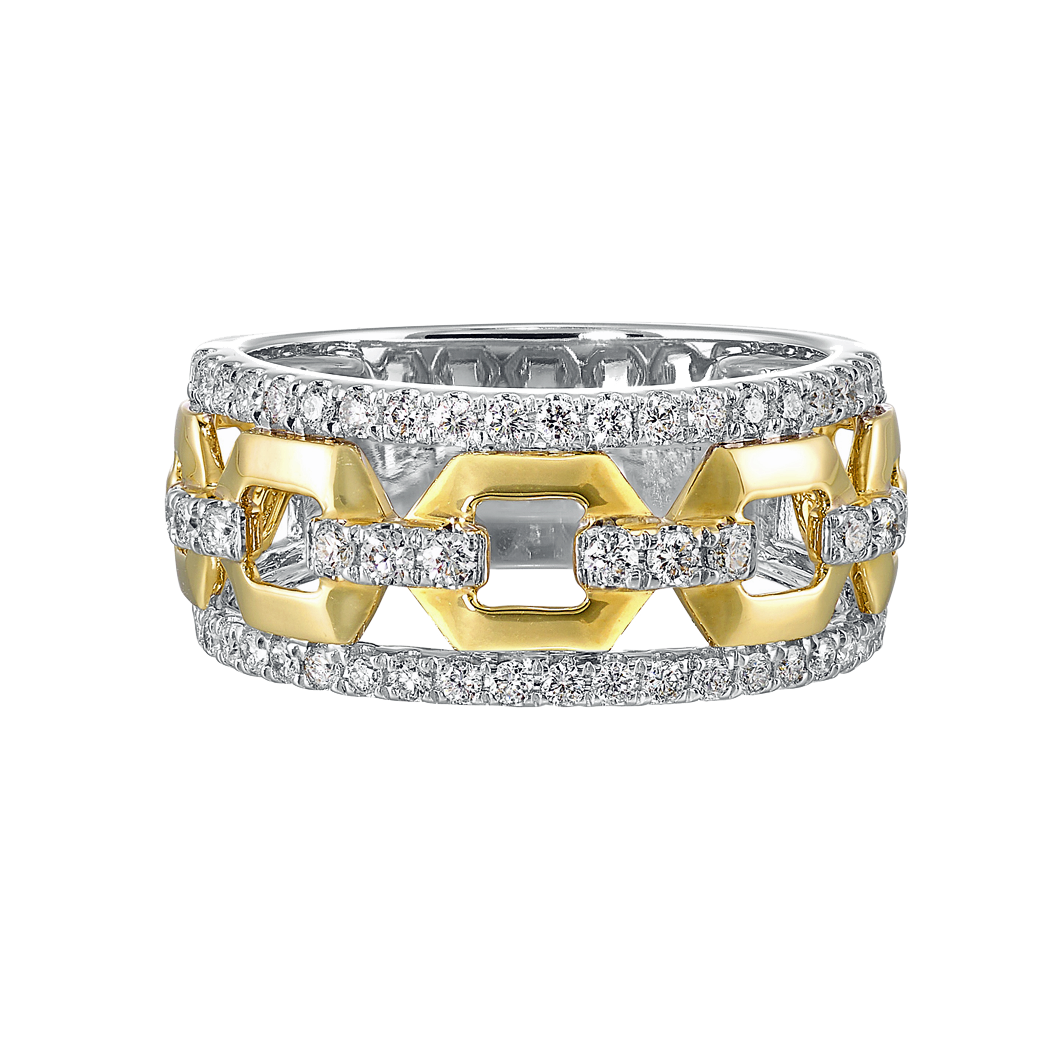 14K Two Tone Link Pattern Diamond Band