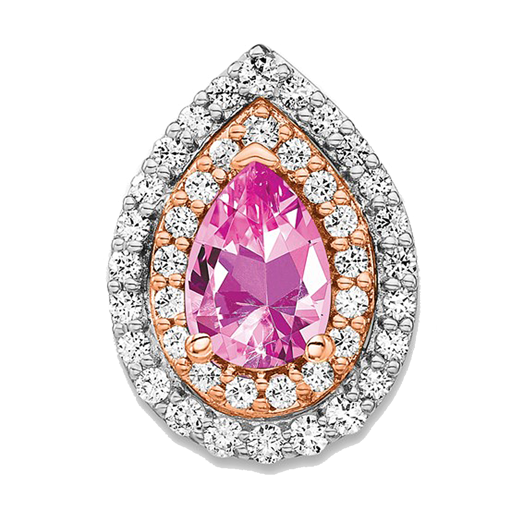 14K Two Tone Lab Grown Pink Sapphire and Diamond Slide Pendant