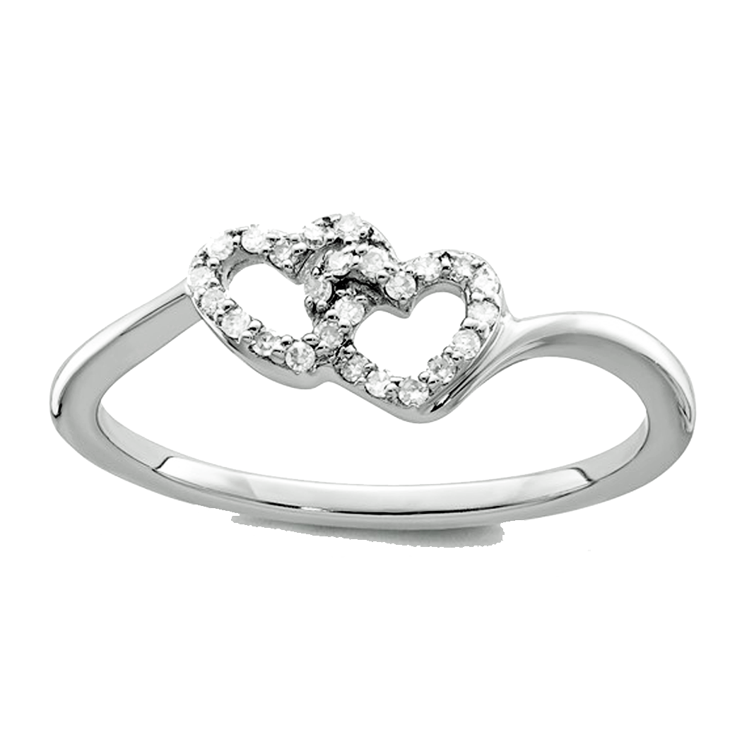 Sterling Silver Diamond Double Heart Ring