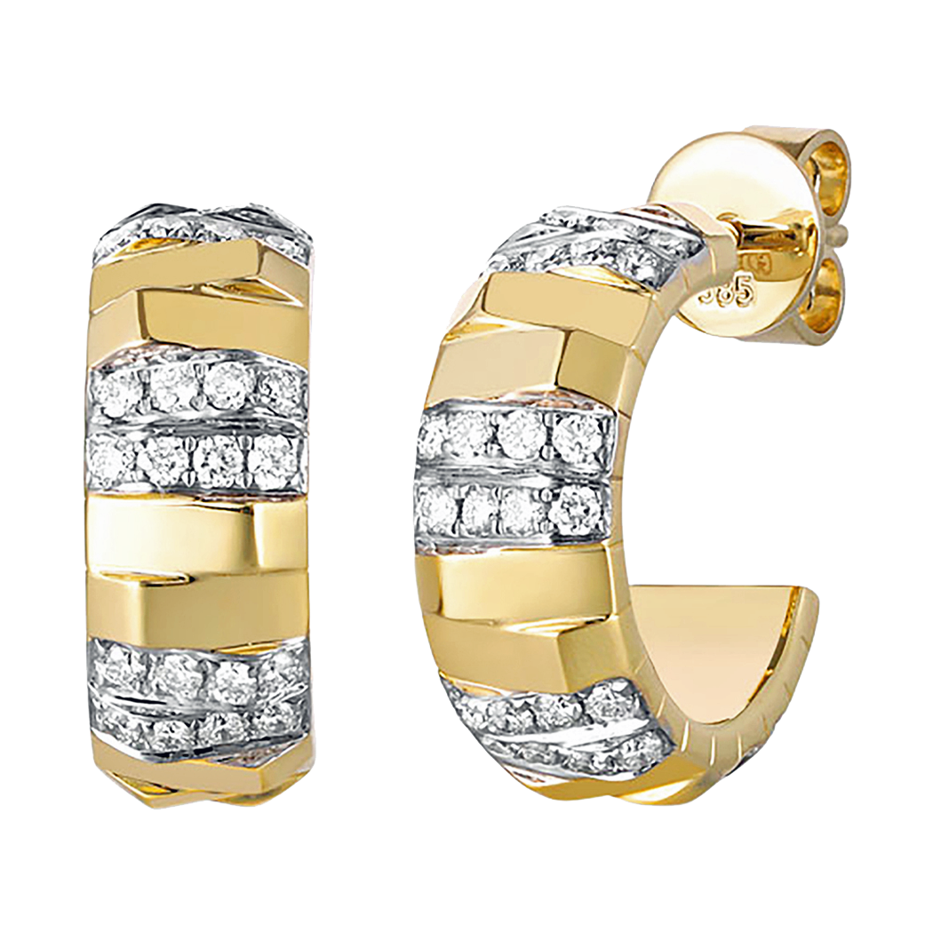 14K Yellow Gold J Hoop Diamond Earrings