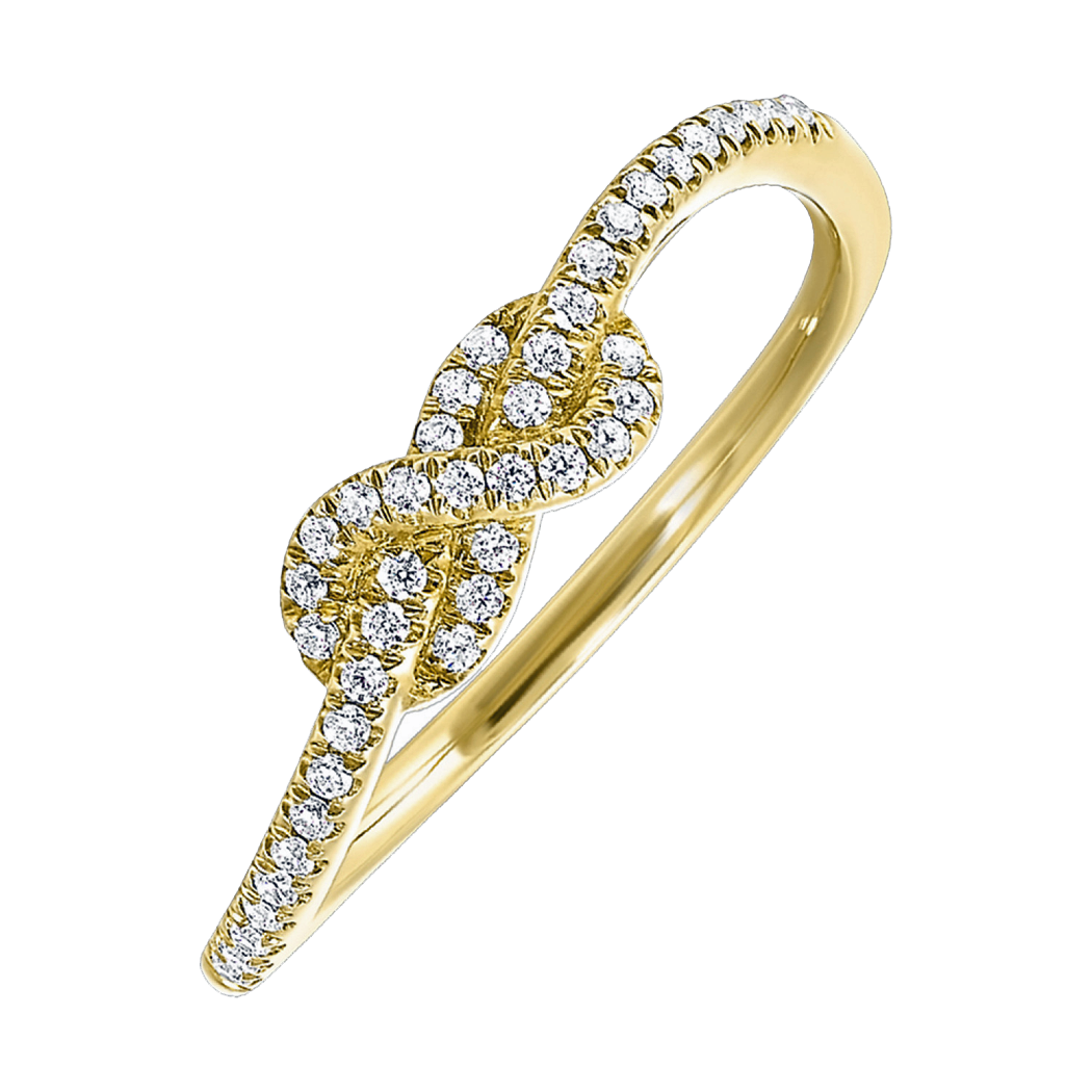 14K Yellow Gold Contoured Love Knot Diamond Ring