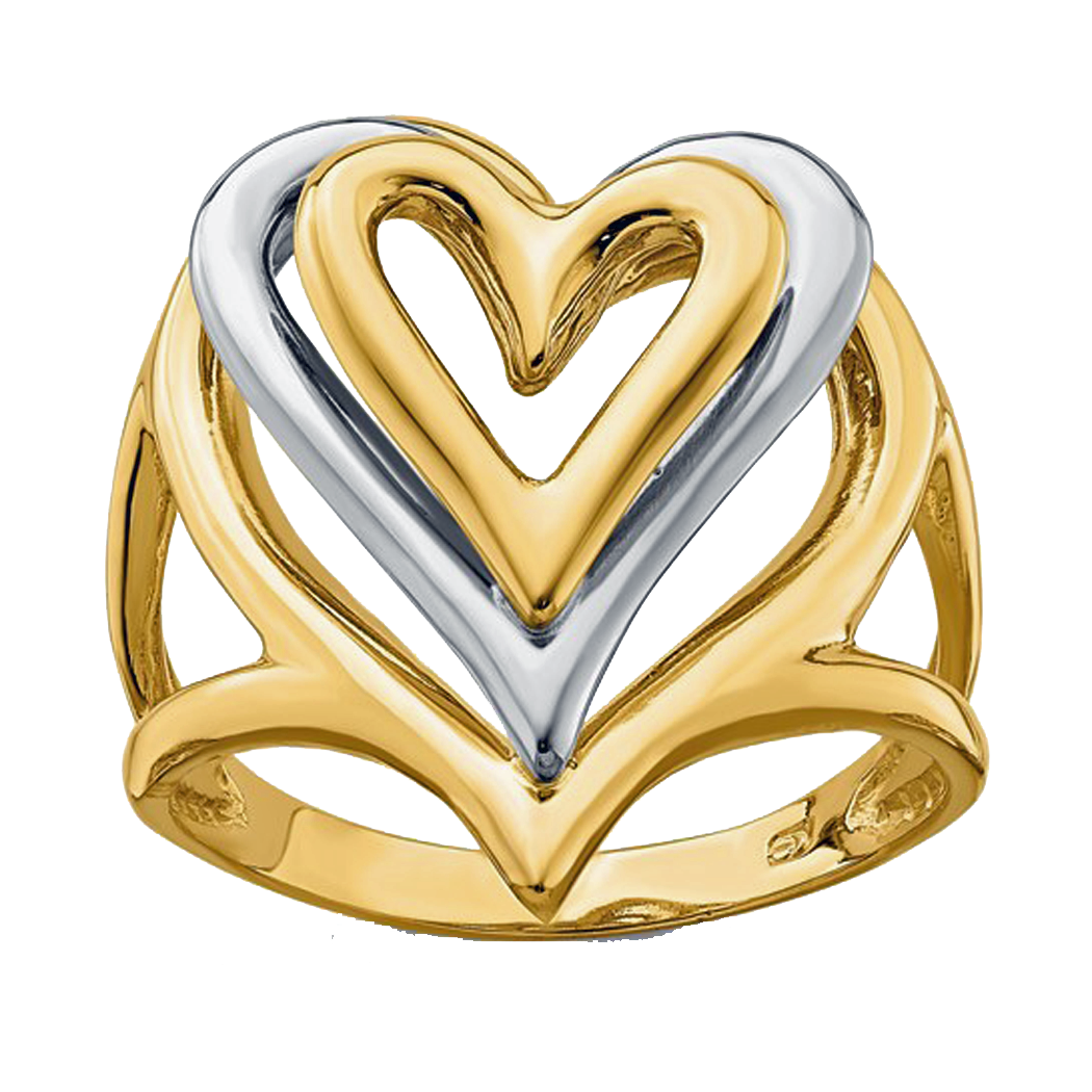 14K Two Tone Triple Stacked Hearts Ring