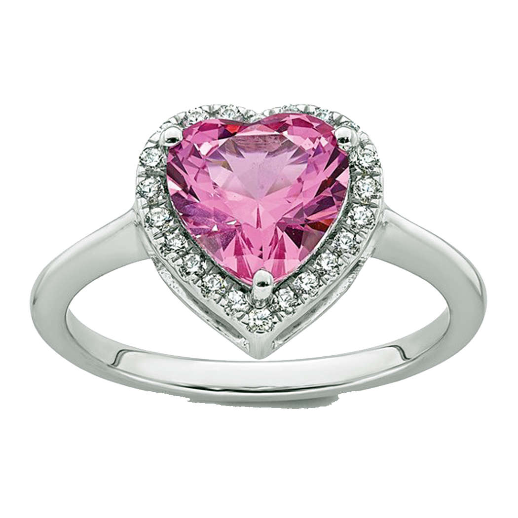 14K White Gold Pink Sapphire and Lab Grown Diamond Heart Ring