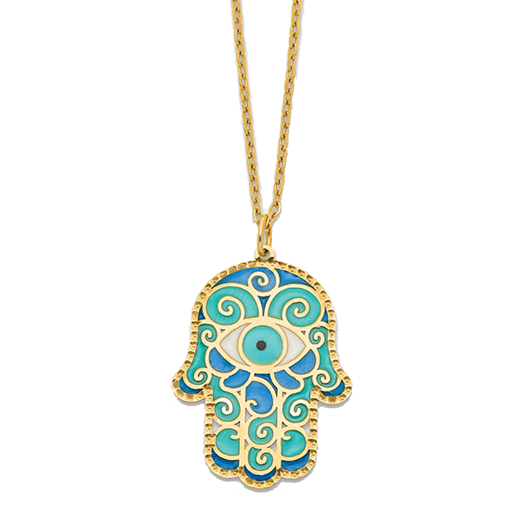 14K Yellow Gold Hamsa Pendant and Chain