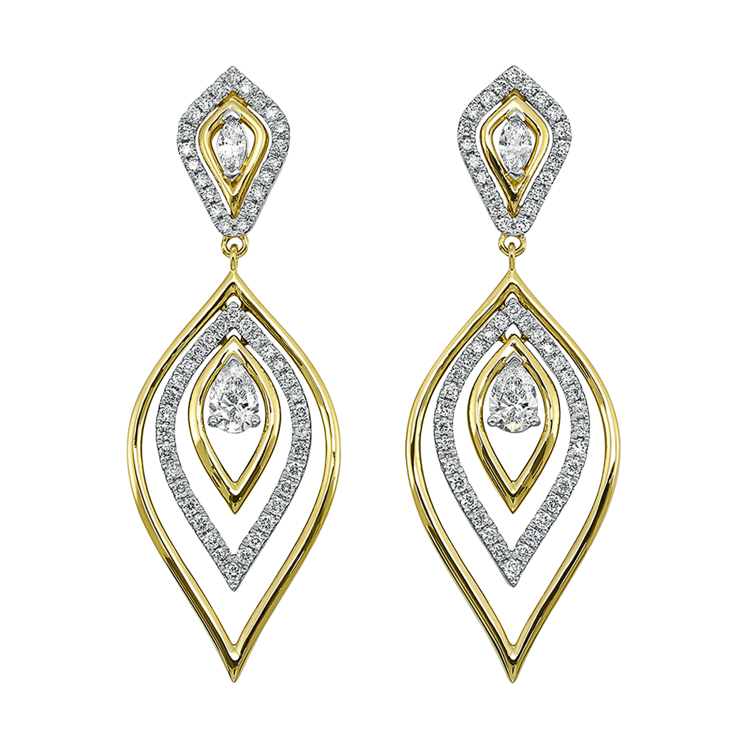14K Two Tone Fancy Diamond Dangle Earrings
