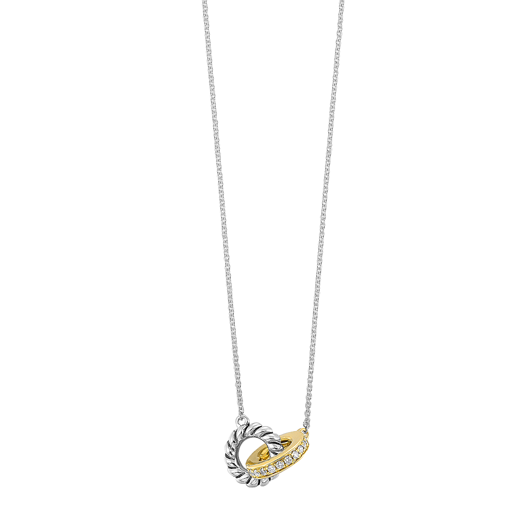 Sterling Silver and 14K yellow Gold Diamond Interlocking Perfect Love Necklace