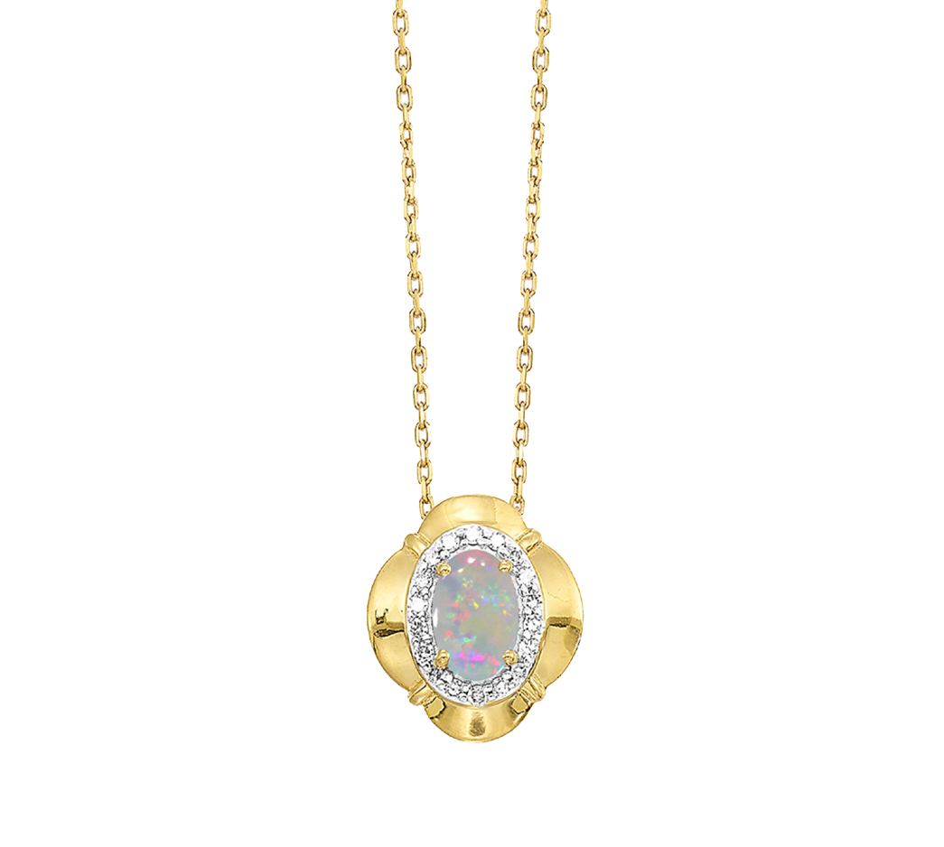10K Yellow Gold Opal and Diamond Pendant