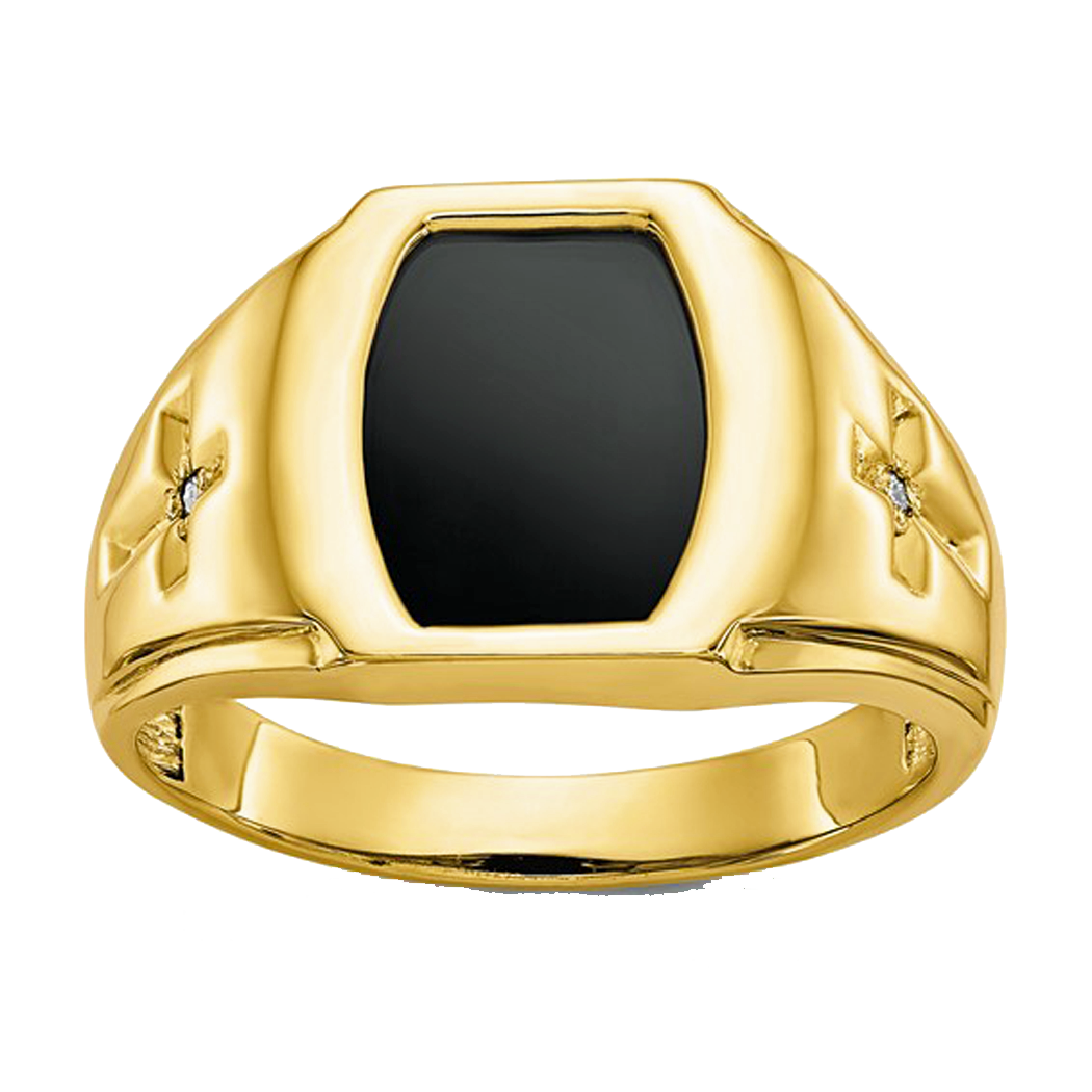 10K Yellow Gold Gent's Onyx and Diamond Ring with Cross design
