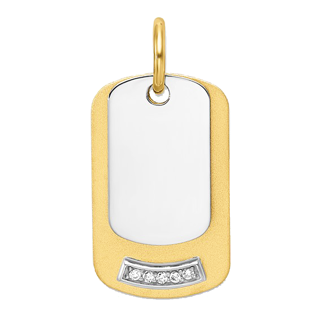 14K Two Tone Lab Grown Diamond Dog Tag Pendant