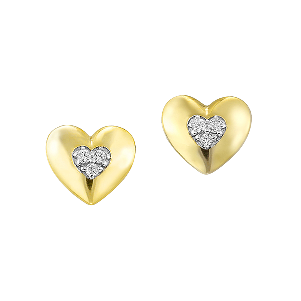 10K Yellow Gold Diamond Heart Earrings