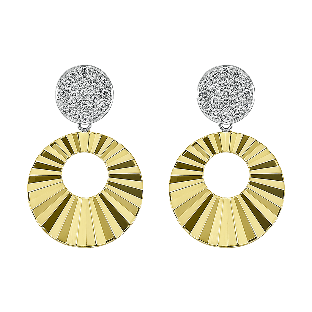 14K Two Tone Gold Diamond Dangle Earrings