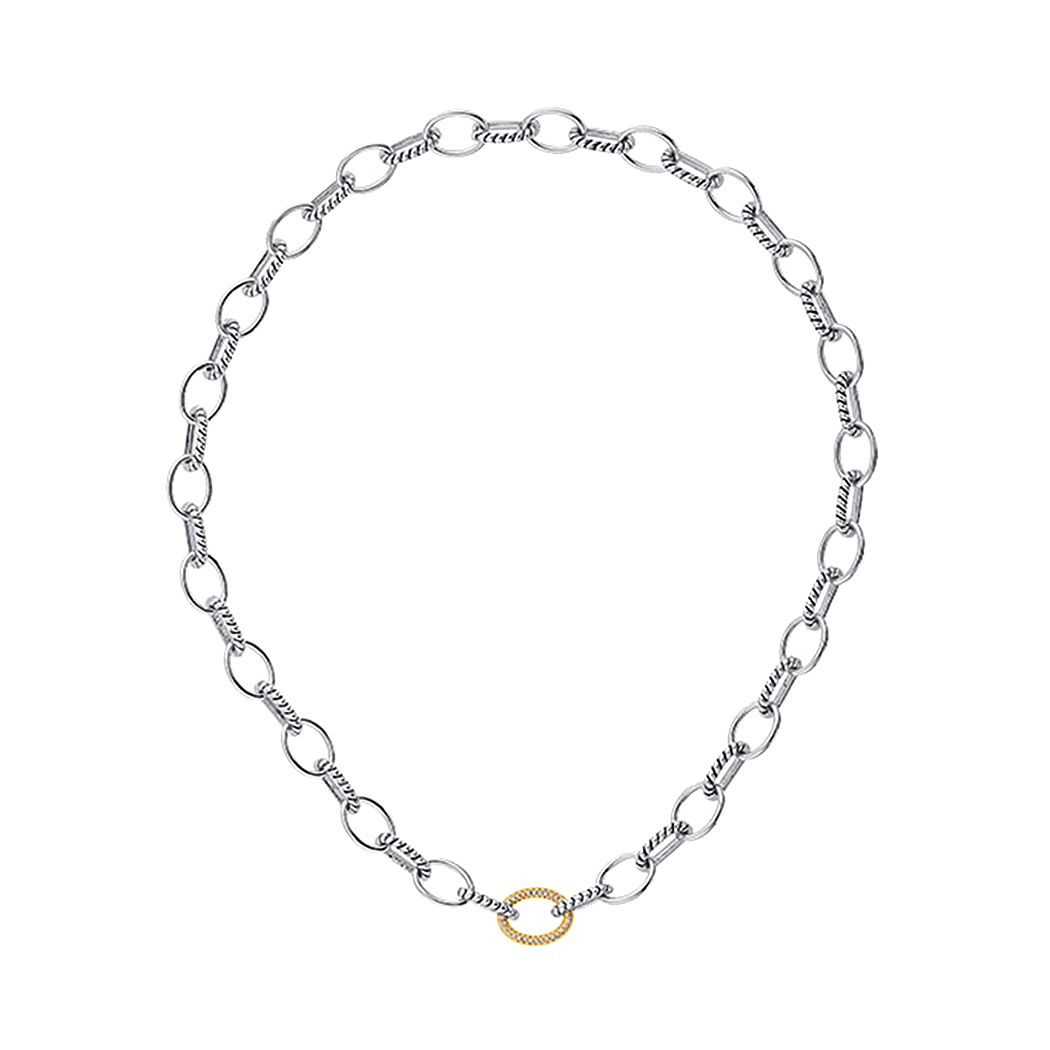 14K Yellow Gold and Sterling Silver Diamond Necklace