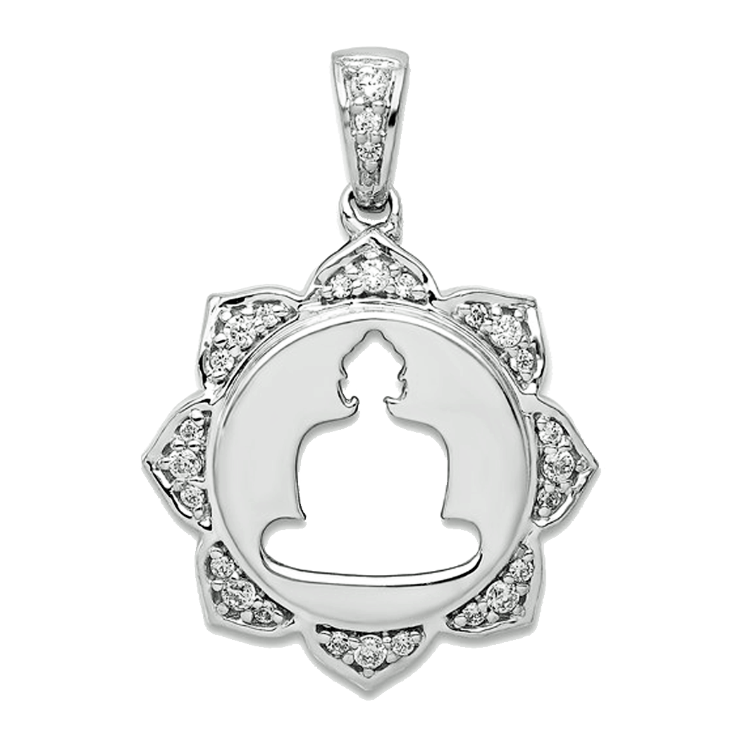 14K White Gold Diamond Buddha Pendant
