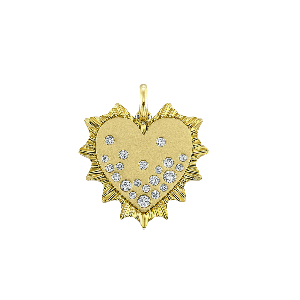 14K Yellow Gold Textured Diamond Heart Pendant