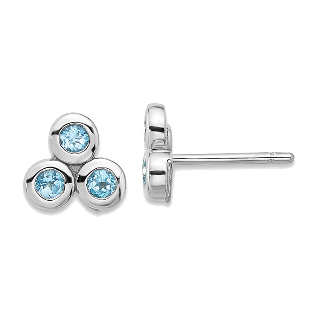 Sterling Silver 3 Stone Swiss Blue Topaz Bezel Earrings