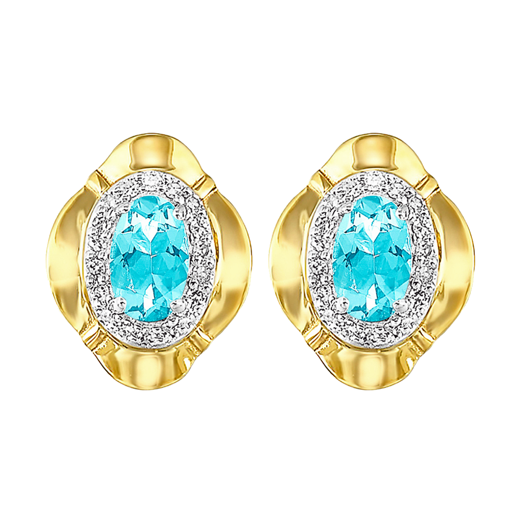10K Yellow Gold Aquamarine and Diamond Earrings
